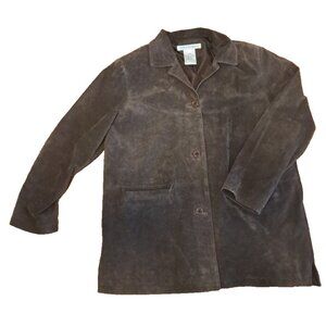 Jessica Holbrook Suede Jacket Womens Brown Button Front Pockets Lined Large